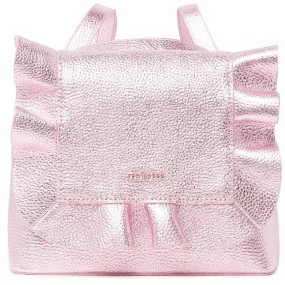 💕TED BAKER LONDON💕 Aviiana Leather Ruffle Backpack Light Pink Metallic NWT - Picture 3 of 16